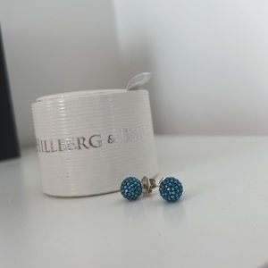 HILLBERG & BERK DARK BLUE SPARKLE BALL STUD EARRINGS